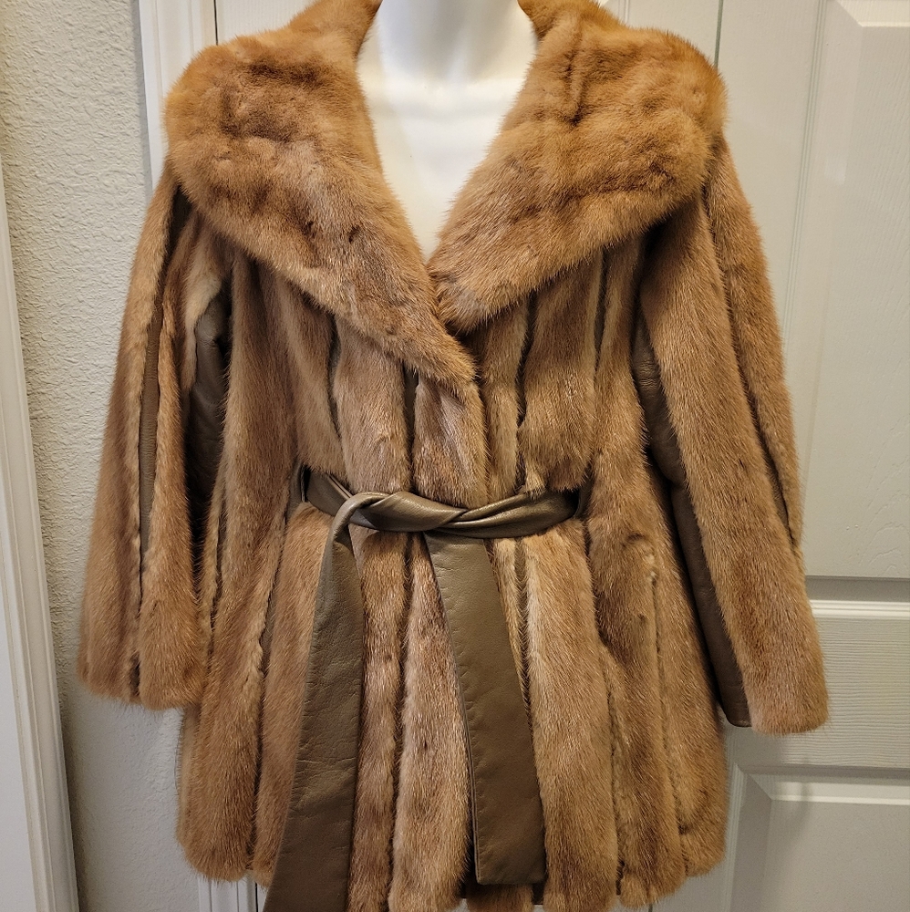 Koslow's Honey Brown Mink with Leather Coat 1960s
